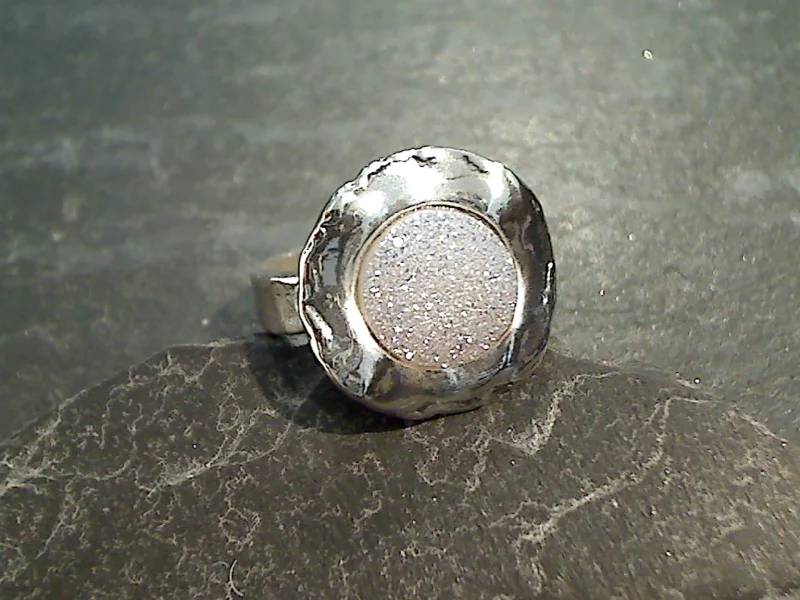 Size 8 Druzy Quartz Sterling Silver Ring