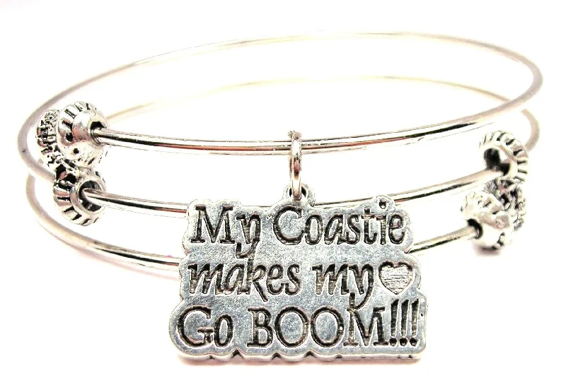 My Coastie Makes My Heart Go Boom Triple Style Expandable Bangle Bracelet