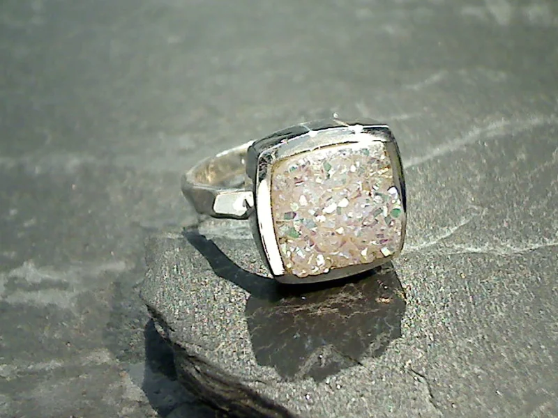 Size 8 Druzy Quartz, Sterling Silver Ring