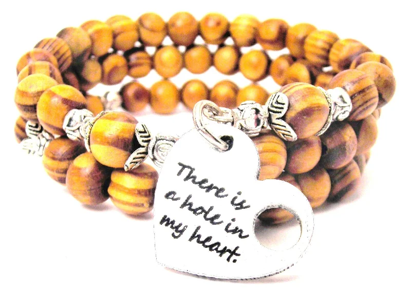 Natural Wood Beads Wrap There Is A Hole In My Heart Bangle Natural Wood Wrap Bracelet