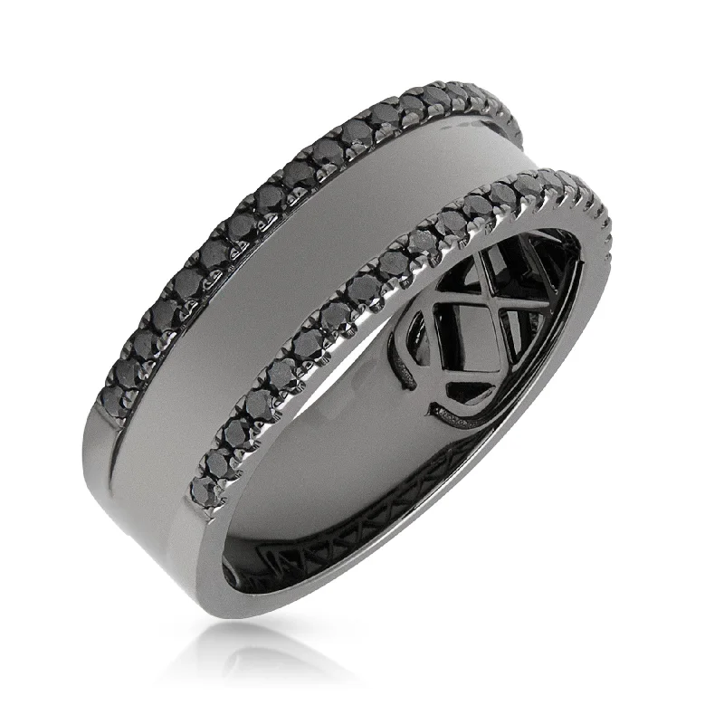 14KT Black Rhodium Black Diamond Jackson Band Ring