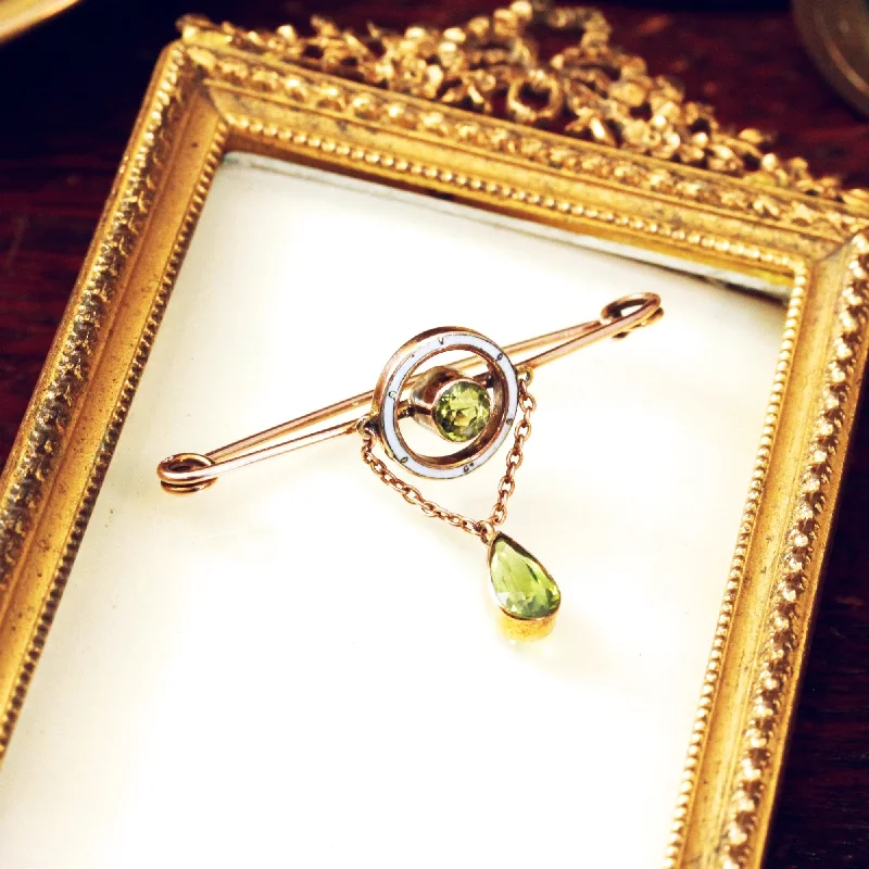 Edwardian Peridot & Enamel Safety Pin Collar Brooch