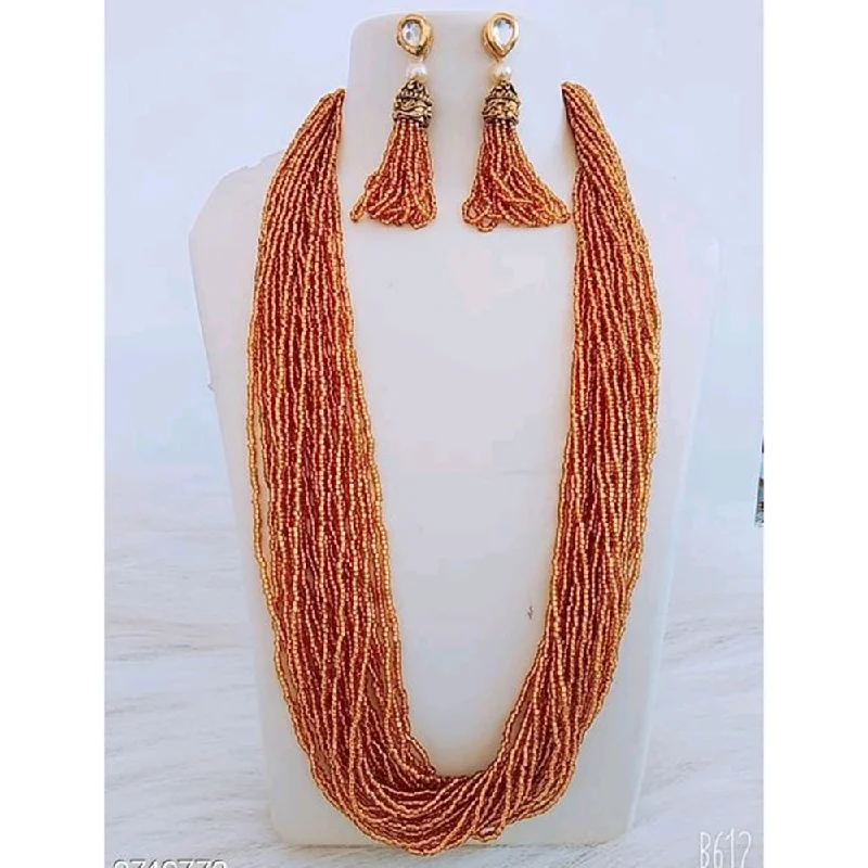 Glass Seed Beads Beaded Multilayer Necklace Set Gold