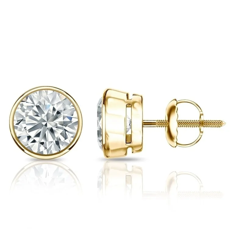 Auriya 14k Gold Certified 3.00 ct. TDW Bezel Set Round Diamond Stud Earrings