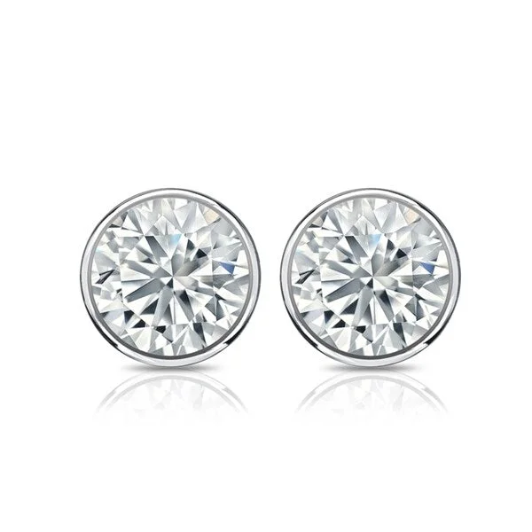 Auriya 14k Gold GIA Certified 3.20 ct. TDW Bezel Set Round Diamond Stud Earrings