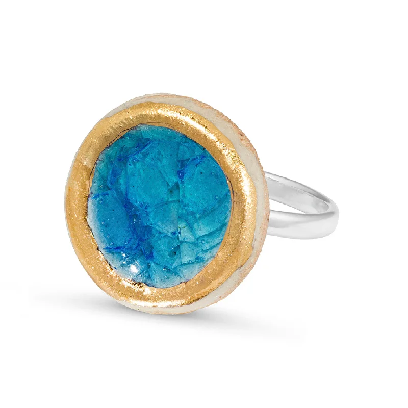 Large Round Turquoise Blue Lagoon Adjustable Ring