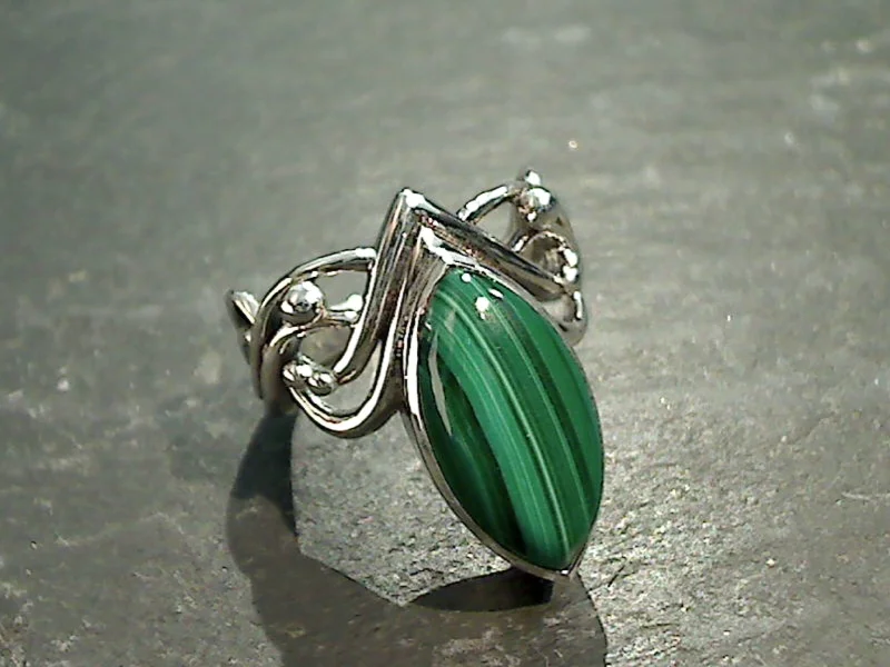 Size 8 Malachite, Sterling Silver Ring