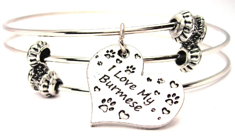 I Love My Burmese Cats Triple Style Expandable Bangle Bracelet