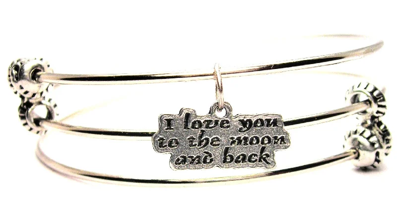 I Love You To The Moon And Back Triple Style Expandable Bangle Bracelet