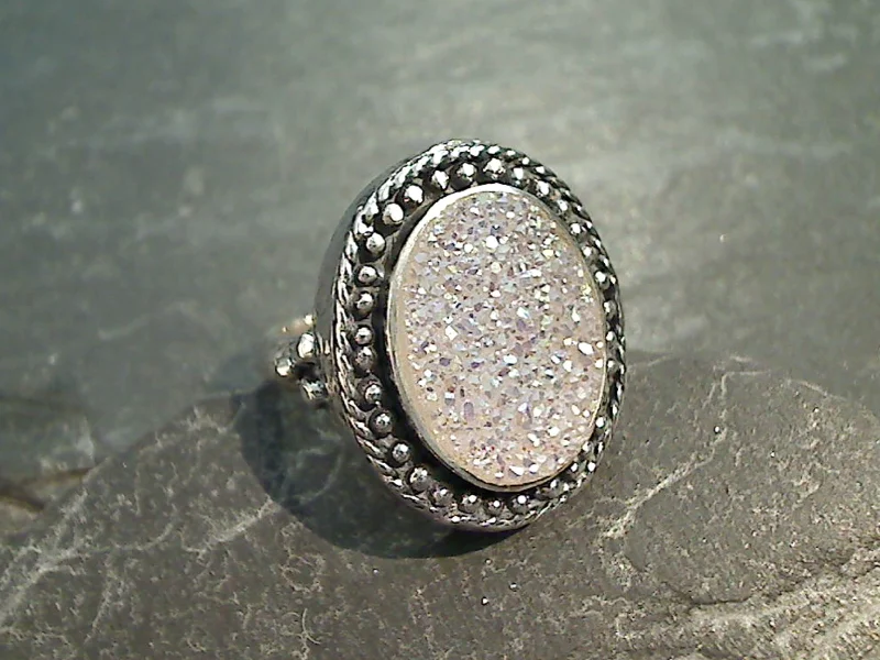 Size 8 Druzy Quartz, Sterling Silver Ring