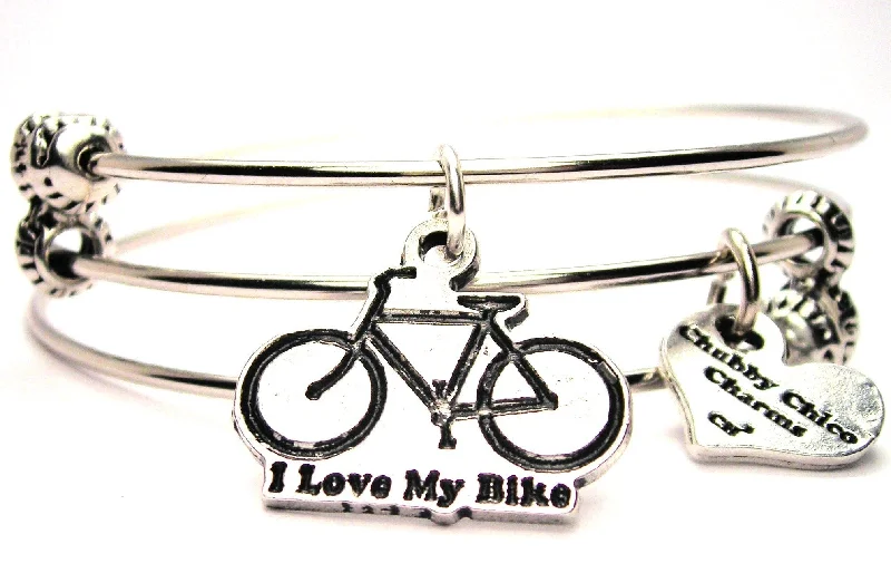 I Love My Bike Triple Style Expandable Bangle Bracelet