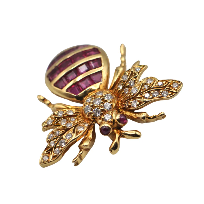 Vintage Birks Diamond and Ruby 18k Gold Bee Brooch