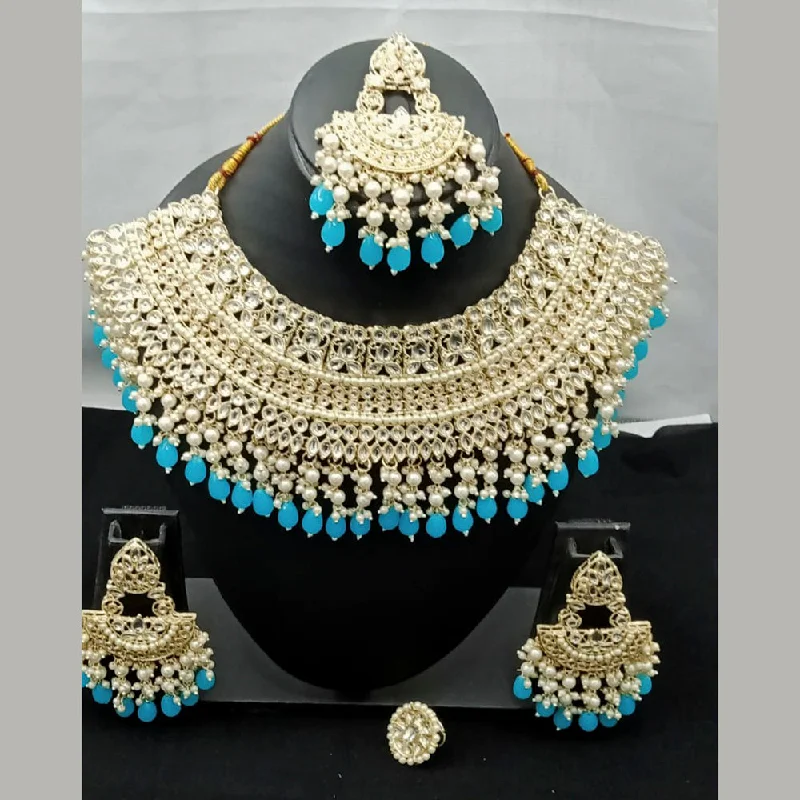 Lucentarts Jewellery Gold Plated kundan & Beads Necklace Set