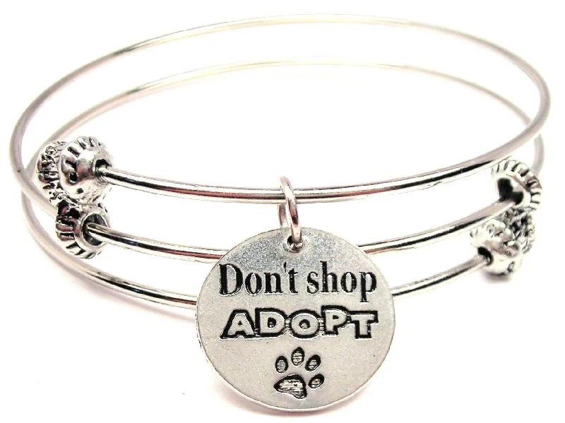 Don't Shop Adopt With Paw Print Triple Style Expandable Bangle Bracelet