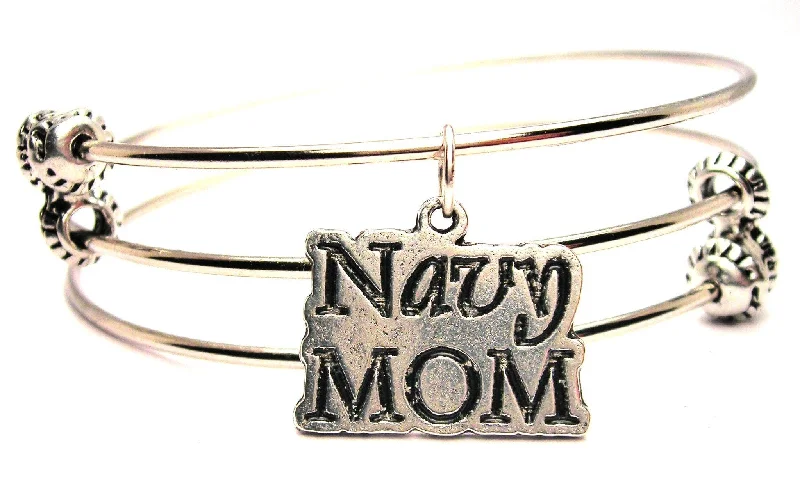 Navy Mom Triple Style Expandable Bangle Bracelet