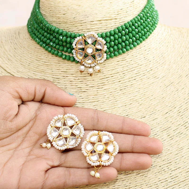 Beadsnfashion Glass Crystal Beaded Kundan Choker Set Green