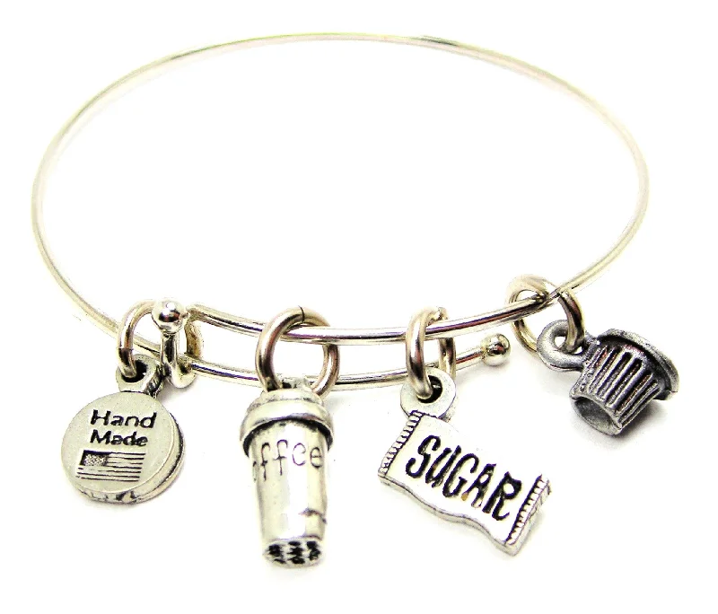 Sugar Creamer Detailed Coffee Cup Bangle Bracelet