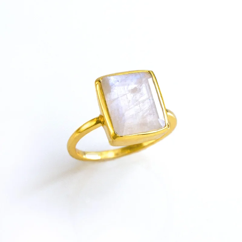 Moonstone Rectangle Bezel Set Ring: June Birthstone