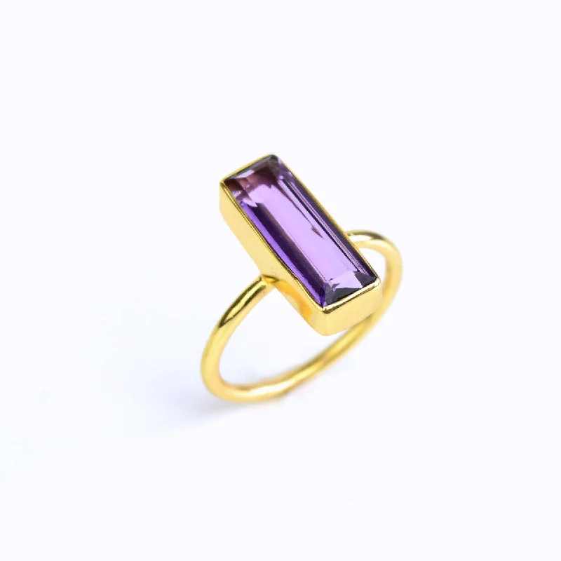 Purple Amethyst Bar Ring : February Birthstone