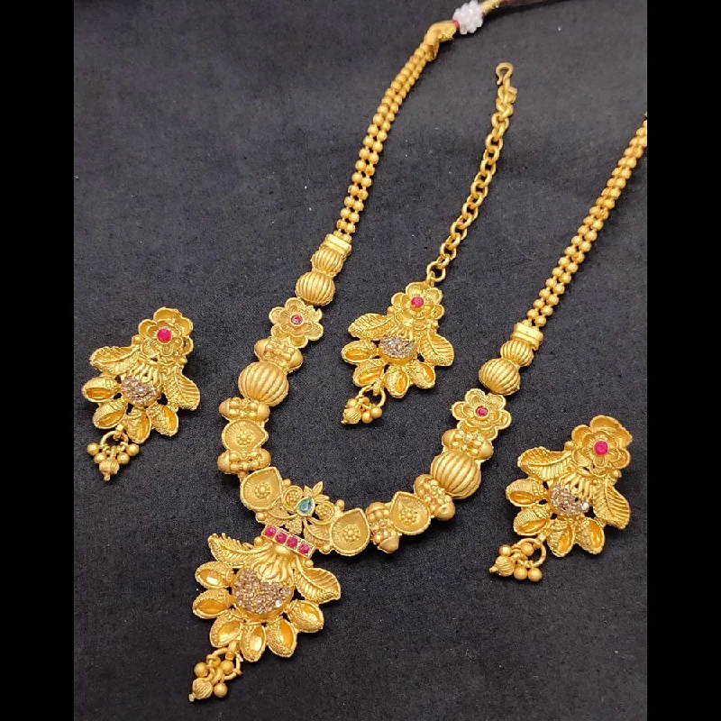 Manisha Jewellery Antique Gold Plated Pota Stone Necklace Set