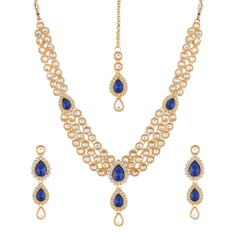 Etnico Traditional Gold Plated Kundan Necklace Set for Women (IJ315Bl)