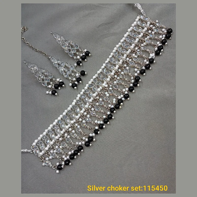 Padmawati Bangles Silver Plated Crystal Stone & Beads Choker Necklace Set