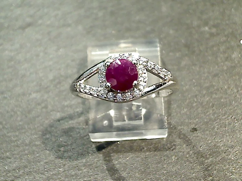 Size 9.25 Ruby, CZ, Sterling Silver Ring