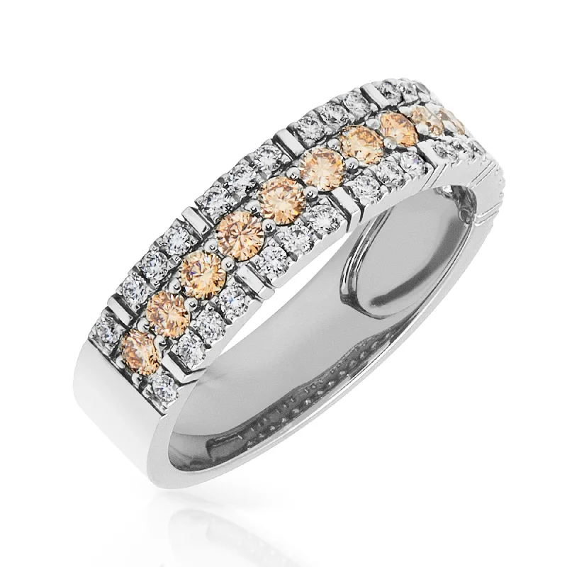 14KT White Gold Champagne Diamond Adrian Band Ring