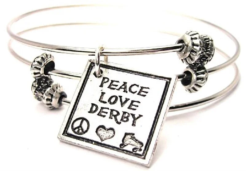 Peace Love Derby Triple Style Expandable Bangle Bracelet