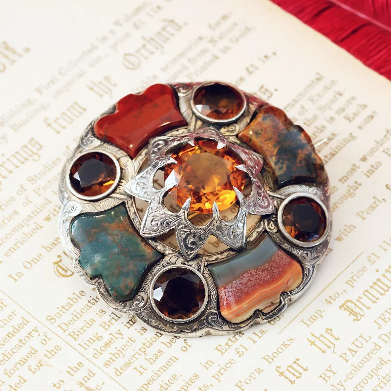 Antique Victorian Scottish Agate Specimen Brooch