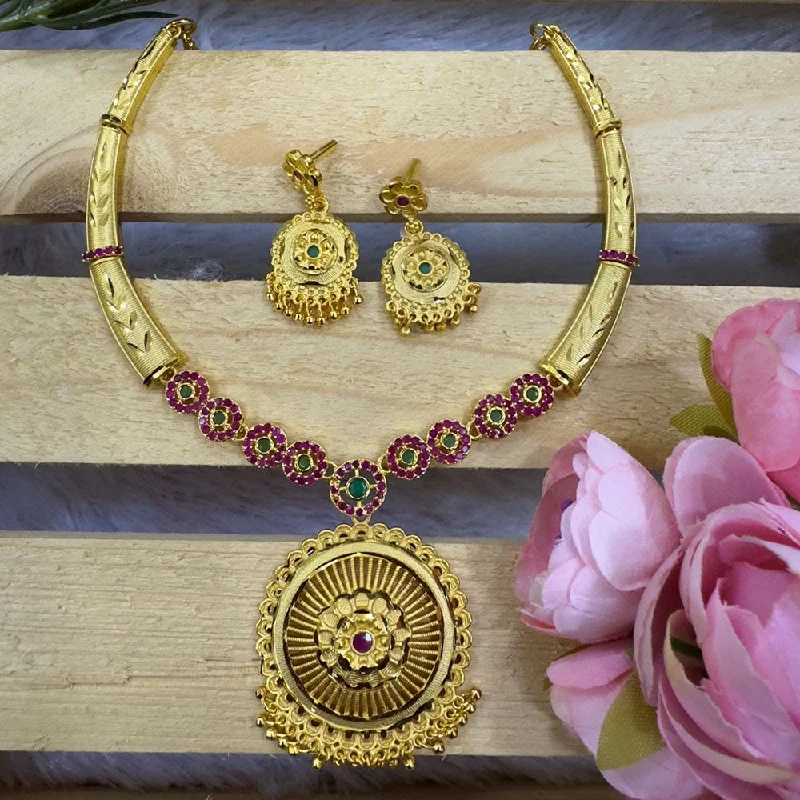 Siara Collections Forming Gold Plated Pota Stone Necklace Set