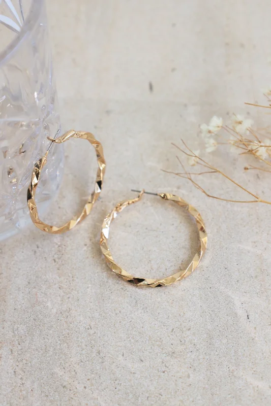 Faceted Gold Hoop Earrings