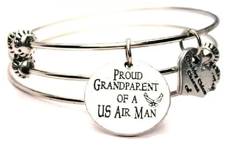 Proud Grandparent of a US Air Man Triple Style Expandable Bangle Bracelet