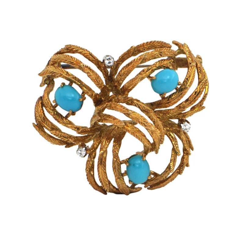 Retro Turquoise and Diamond 18K Gold Brooch 'Italy'