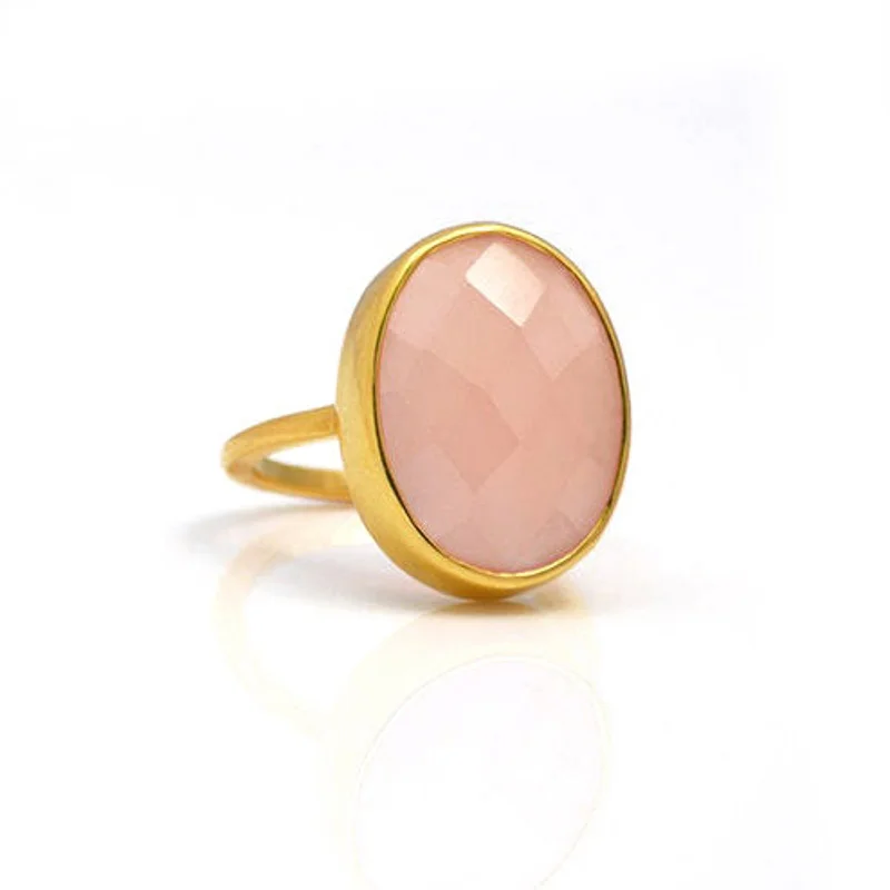 Pink Chalcedony large oval bezel set ring • October Birthstone