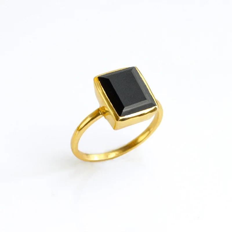 Black Onyx Rectangle Bezel Set Ring