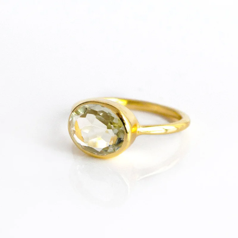 Oval Green Amethyst Ring : February Birthstone