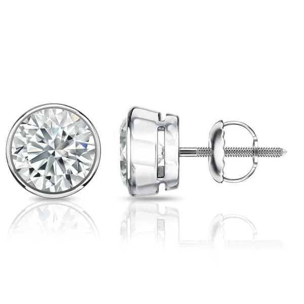 Auriya 3 1/5ctw Round Diamond Stud Earrings Bezel-set Platinum - GIA Certified