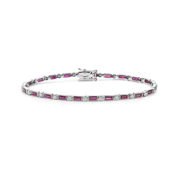 White Gold Diamond and Ruby Tennis Bracelet