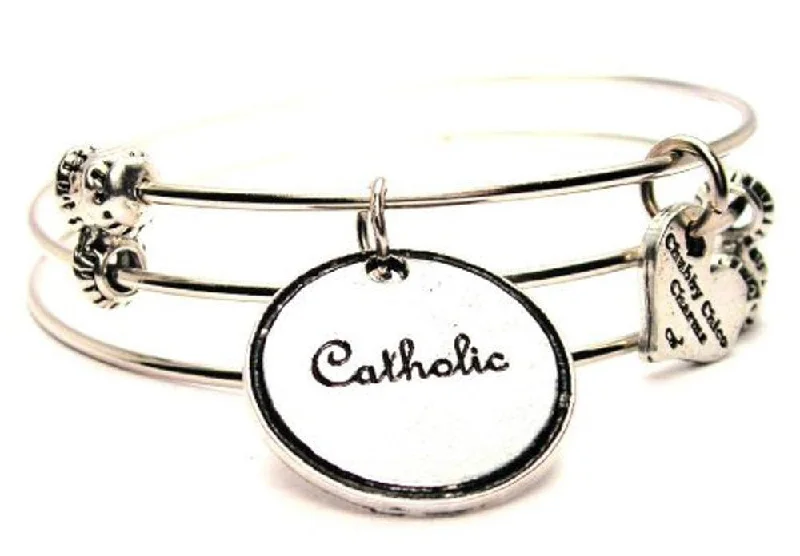 Catholic Triple Style Expandable Bangle Bracelet