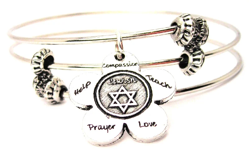 The Jewish Flower Small Triple Style Expandable Bangle Bracelet