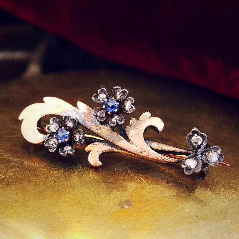 Victorian Diamond & Sapphire Garland Brooch