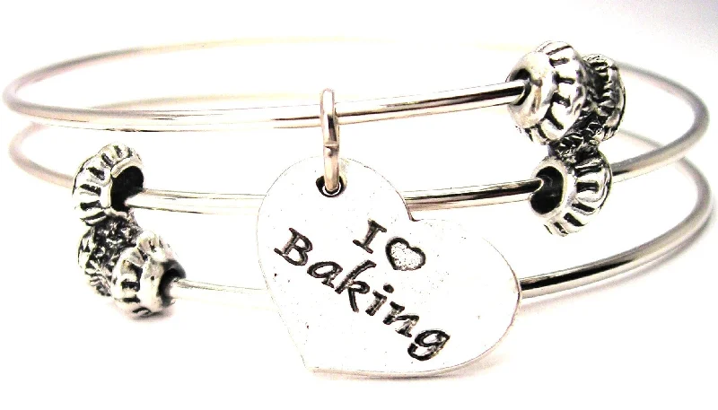 I Love Baking Heart Triple Style Expandable Bangle Bracelet