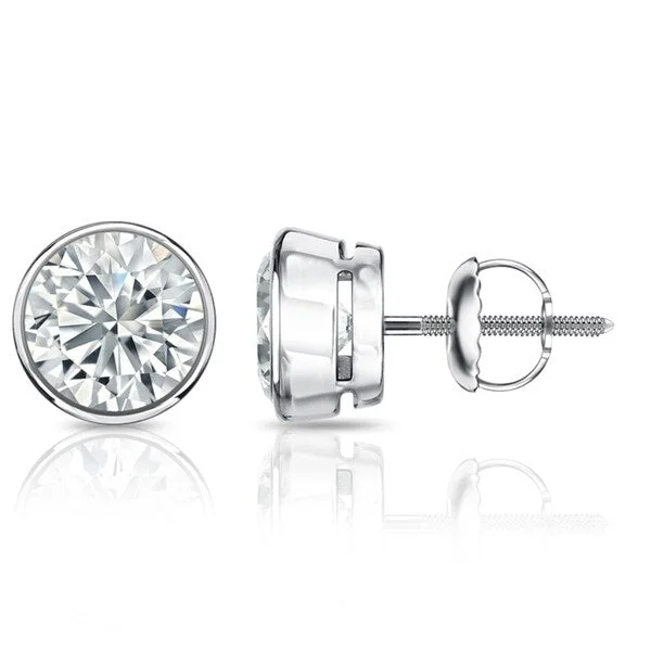 Auriya 14k Gold GIA Certified 3.20 carat TDW Bezel Set Round Diamond Stud Earrings