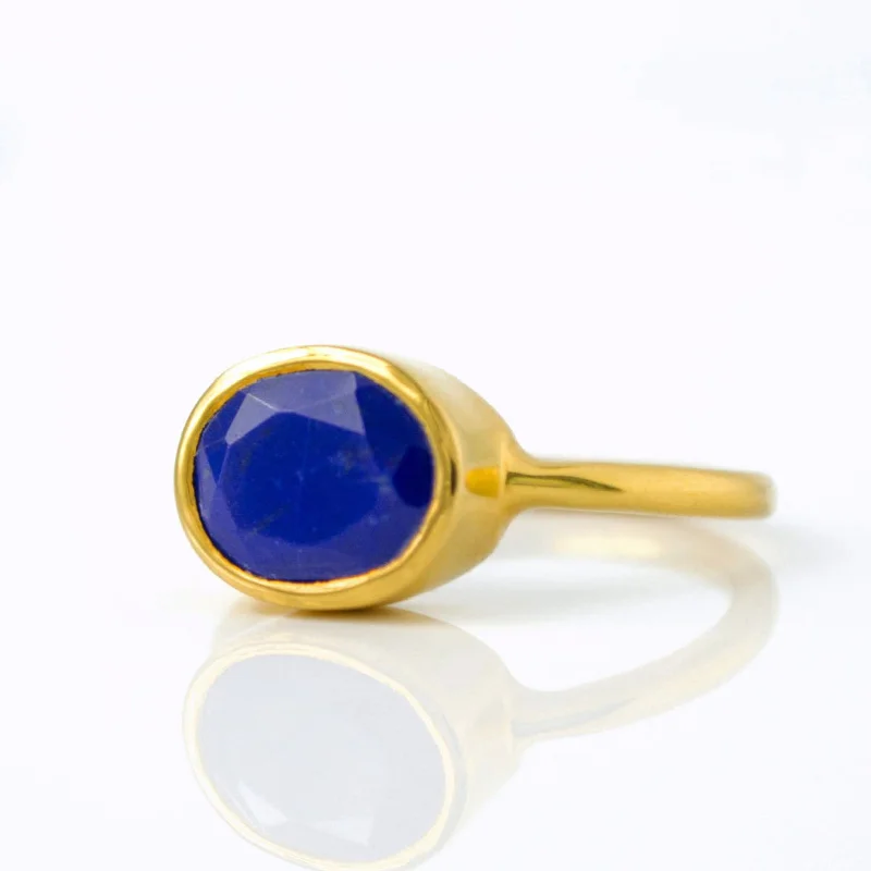 Lapis oval bezel set ring : September Birthstone