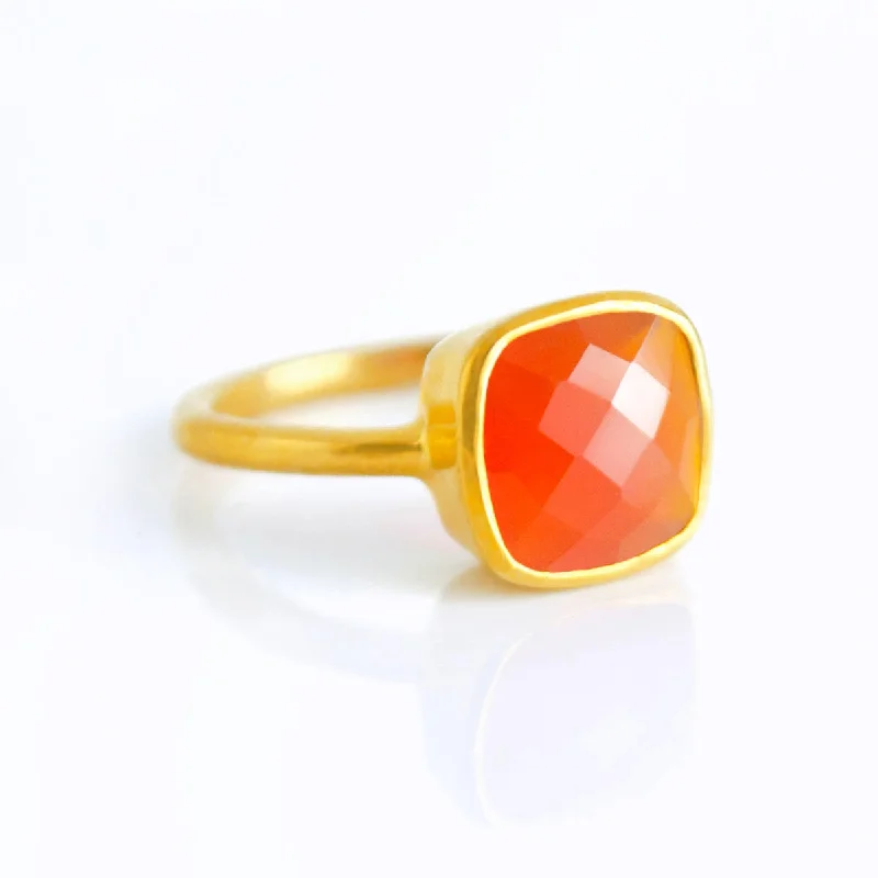 Carnelian Square Cushion Bezel Set Stacking Ring Sterling Silver