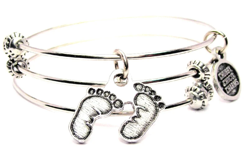 Baby Footprints Triple Style Expandable Bangle Bracelet