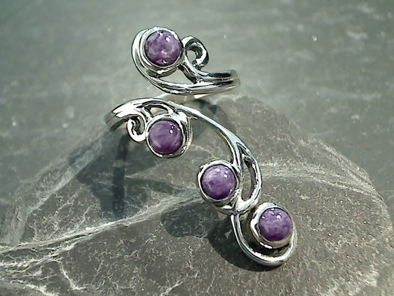 Size 7 Adjustable - Charoite, Sterling Silver Ring