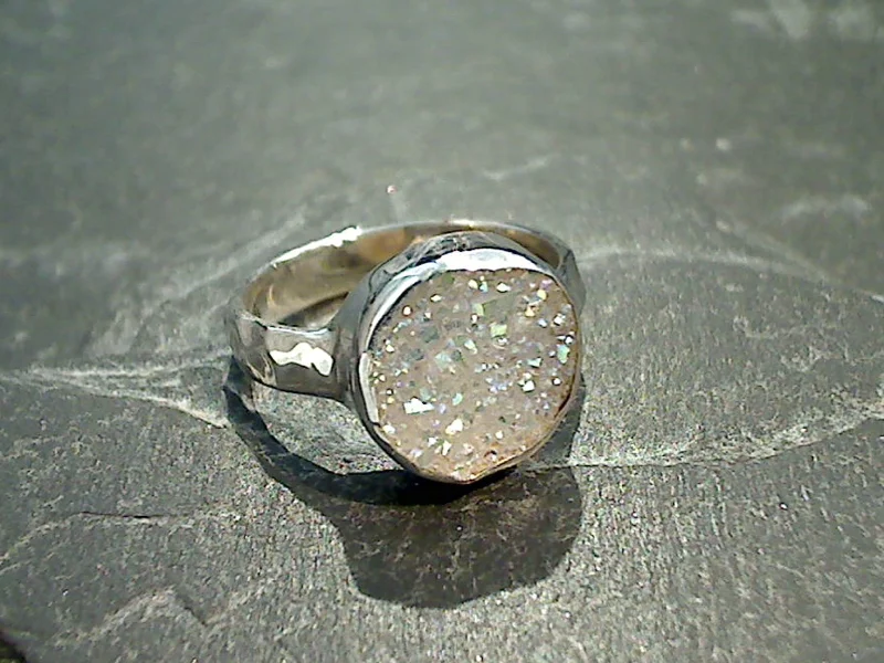 Size 8 Druzy Quartz, Sterling Silver Ring