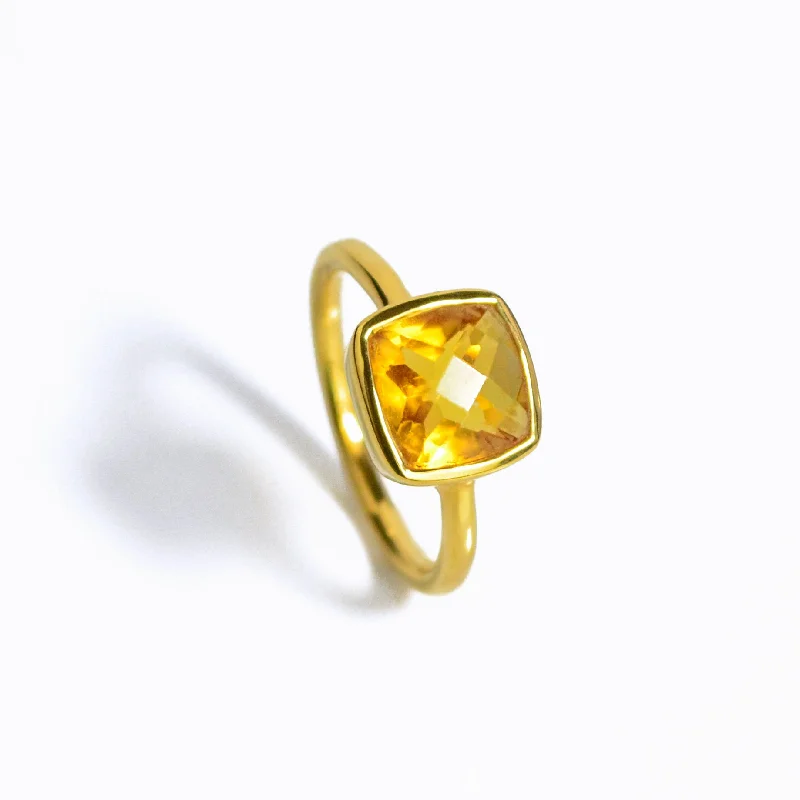 Citrine Cushion Ring : November Birthstone